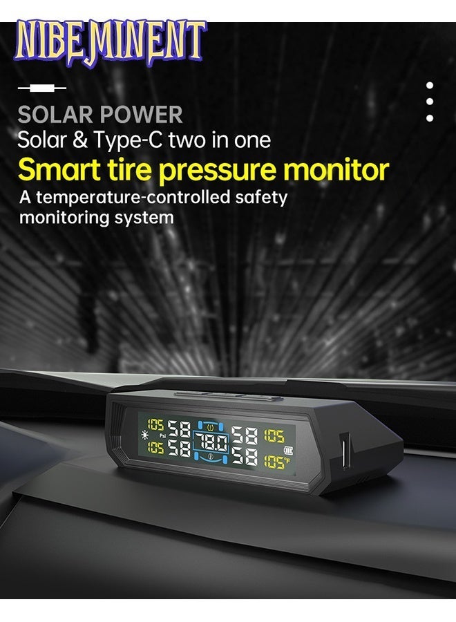 NIBEMINENT RV Tire Pressure Monitoring System, Wireless TPMS with Solar Charger and USB, 4 Sensors and 6 Alarm Modes Real-time Color LCD Display Tire Pressure Monitor System for SUV Mpv Sedan Truck - Image 4